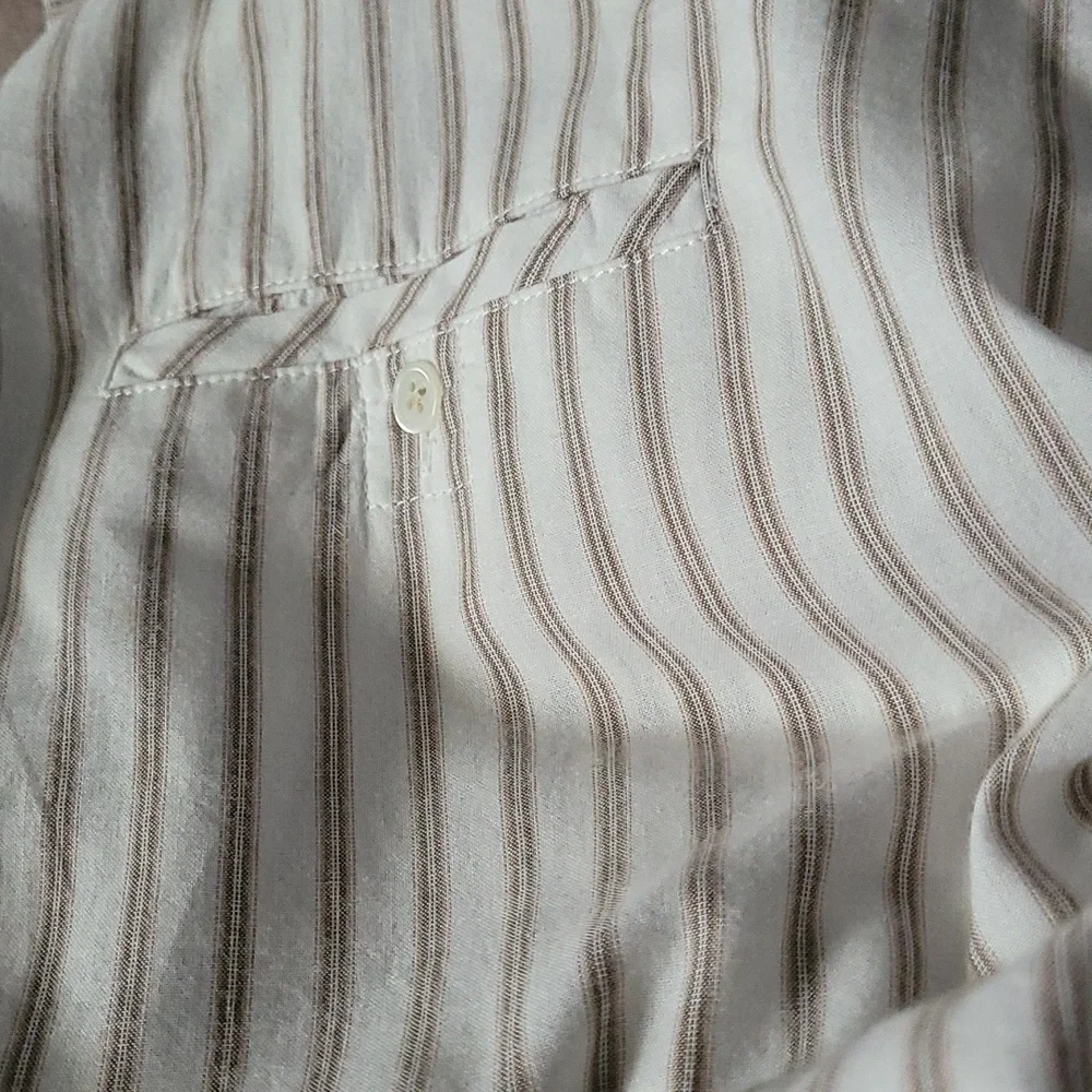 J.Jill XL White & Tan Stripe Casual Button Down Tunic - Picture 5 of 9